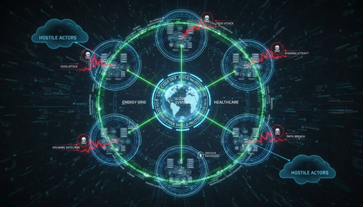 Complex global network with cybersecurity defenses