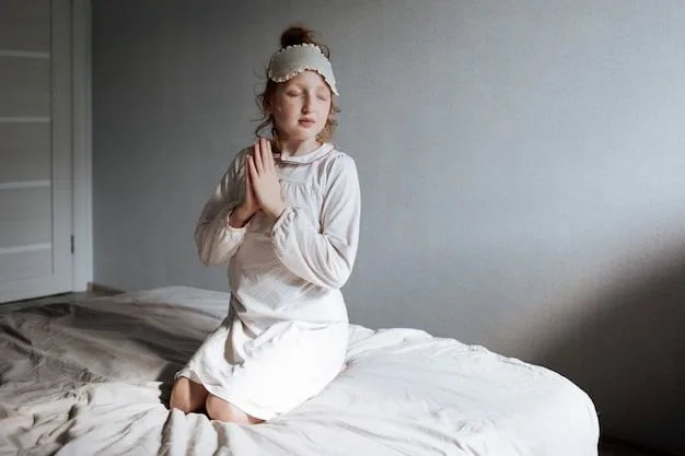 A person practicing yoga or meditation in a dimly lit room before bed, showcasing a relaxing bedtime routine that promotes better sleep quality and mental well-being.