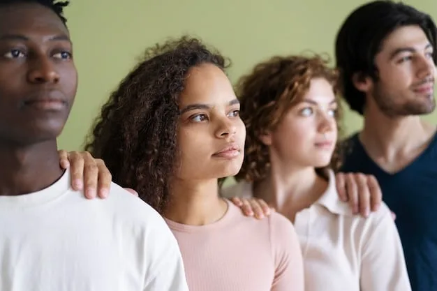 A diverse group of people supporting each other, representing the shared human experience and interconnectedness in struggles and challenges.