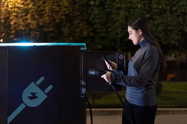 A modern electric vehicle charging at a solar-powered charging station in an urban setting. Highlights sustainable transportation and renewable energy integration.