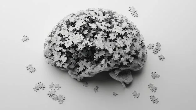 A close-up of a brain with puzzle pieces floating around it, to represent memory consolidation and cognitive processes disrupted by lack of sleep.