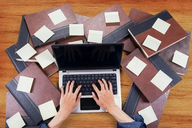 A cluttered desk with multiple screens displaying various social media feeds and email inboxes. The person at the desk looks stressed and overwhelmed, with hands on their head.
