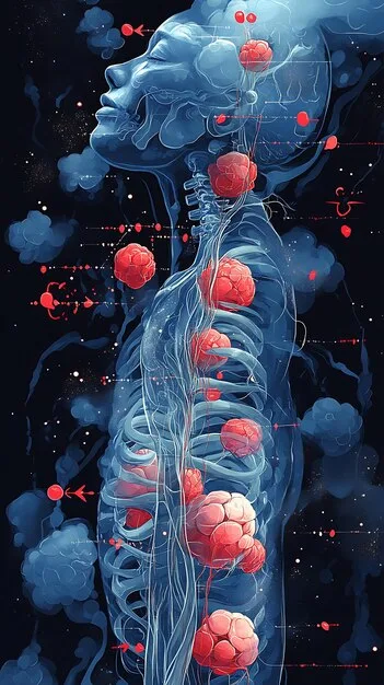 A detailed anatomical illustration showcasing the vagus nerve's pathways, highlighting its connections to the brain, heart, lungs, and digestive system.