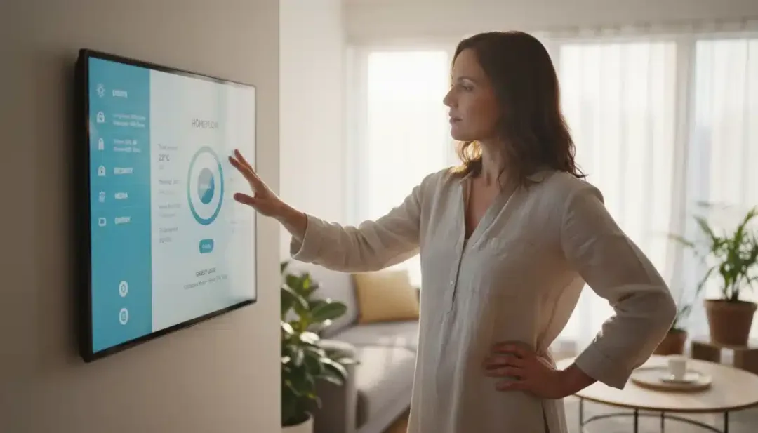 Person managing smart home devices thoughtfully