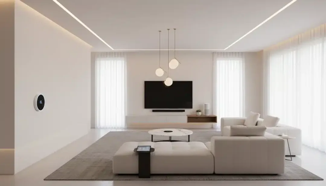 Modern smart home interior with mindfully integrated devices