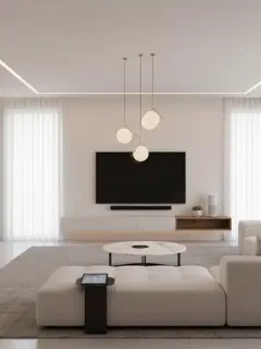 Modern smart home interior with mindfully integrated devices