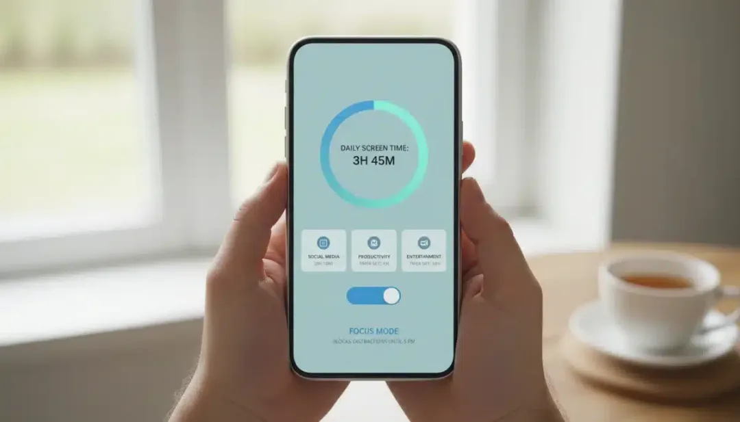 Digital well-being dashboard on smartphone showing usage limits