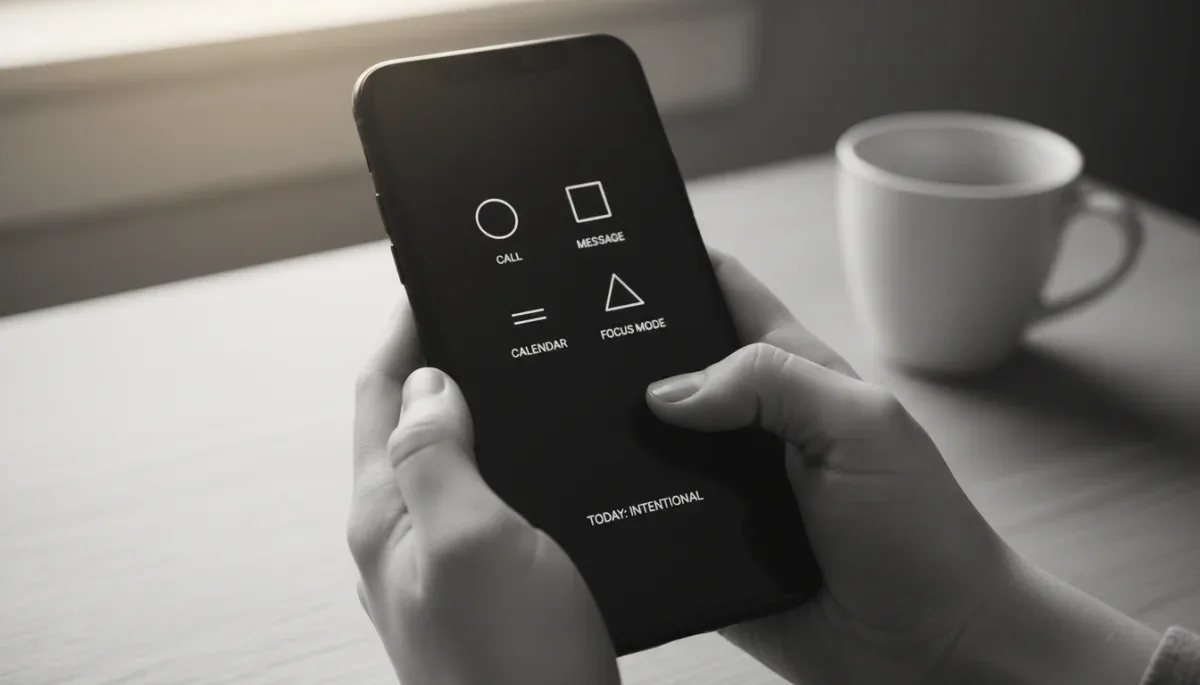 Minimalist smartphone interface promoting digital wellness.