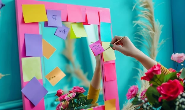 A person organizing their calendar and to-do list with colorful pens and sticky notes. The scene conveys a sense of control and planning.