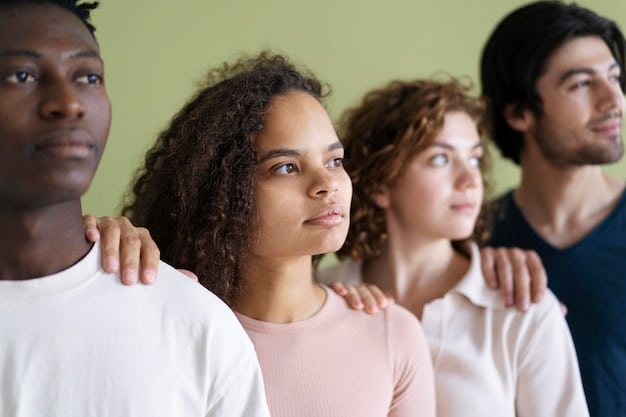 A diverse group of people supporting each other, representing the shared human experience and interconnectedness in struggles and challenges.