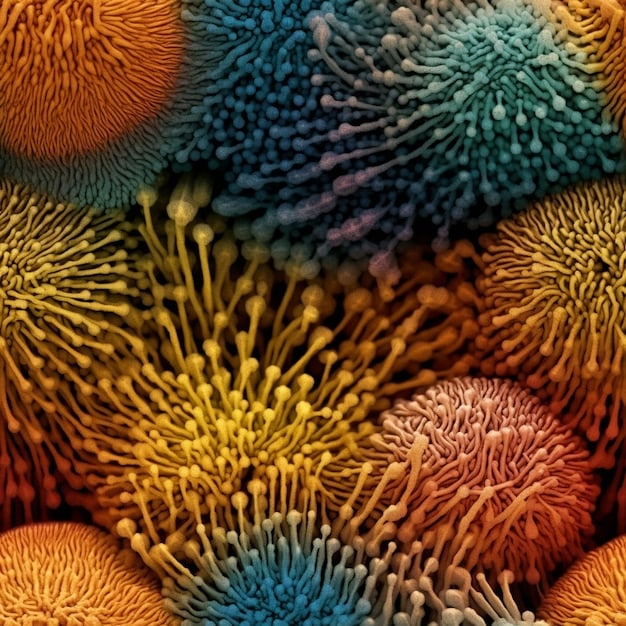A detailed microscopic view of diverse gut bacteria, highlighting the different species and their roles in maintaining a healthy microbiome. Include labels indicating beneficial bacteria and potentially harmful bacteria.