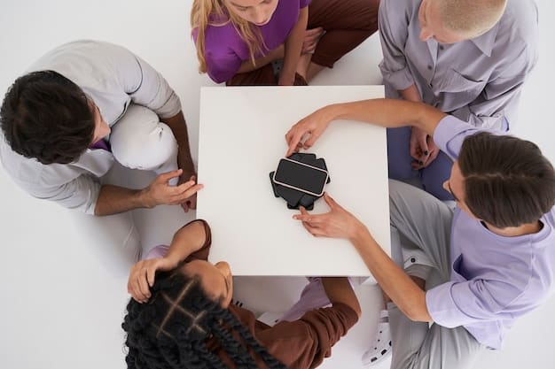 An image featuring a diverse group of people sitting in a circle during a support group session. The atmosphere is warm and inviting, with soft lighting and comfortable seating. The participants are engaged in conversation, showing expressions of empathy, understanding, and shared experience.