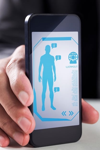 A close-up of a smartphone screen displaying a biofeedback app interface. The app shows a graph of heart rate variability, along with a calming blue background and easy-to-understand metrics.