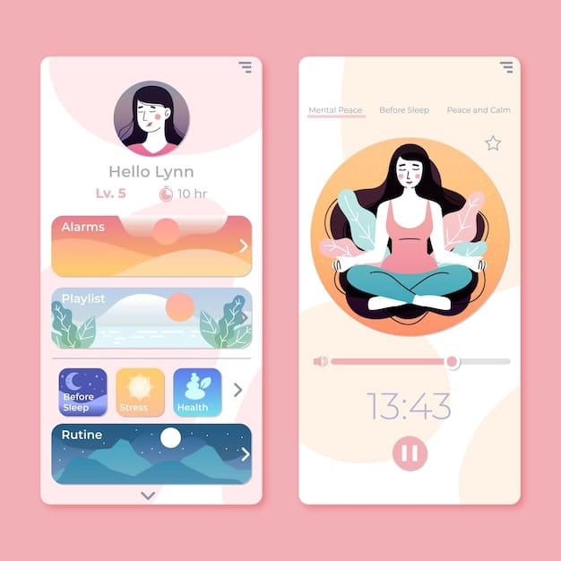 A user interface screenshot of the Headspace app showing a guided meditation session lead by a cheerful animated character. The screen also displays options for progress tracking and daily reminders, highlighting its structured approach to mindfulness.