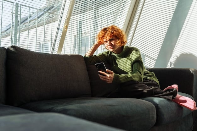 A person sitting on a couch, looking overwhelmed by the notifications popping up on their smartphone. The background is blurred, suggesting the chaos of a busy smart home.