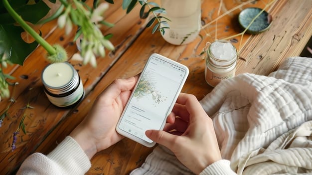 A close-up shot of a smartphone displaying a calming meditation app interface, focusing on the serene visuals and minimalist design.