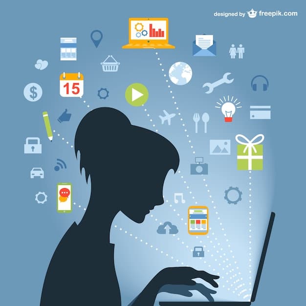 A concept image depicting a person working at a computer, but surrounded by icons representing time management skills such as calendar reminders, checklists, and clocks. The image should evoke a sense of control and organization.